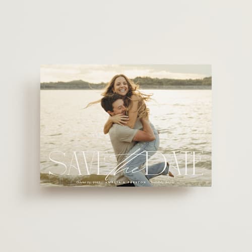 This is a sugar save the date postcards with standard by Jessica Williams called stacked class printing on signature in postcard