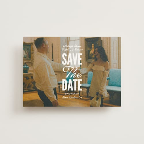 This is a lily save the date postcards with standard by Owl and Toad called full page printing on signature in postcard