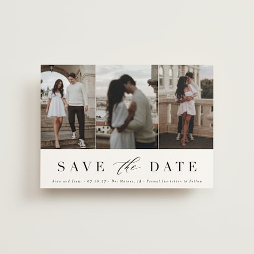 This is a eclipse save the date postcards with standard by Andrea Cernin called minimal elegance printing on signature in postcard