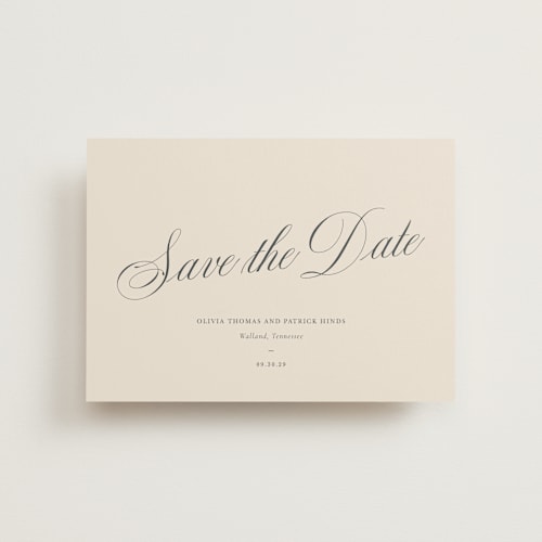 This is a champagne save the date postcards with standard by Sara Hicks Malone called belle meade printing on signature in postcard