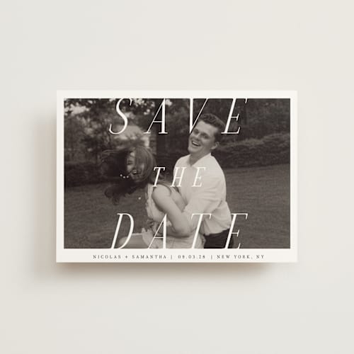 This is a ink save the date postcards with standard by Olivia Raufman called felicity printing on signature in postcard