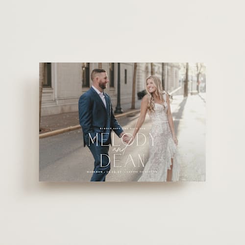 This is a frost save the date postcards with standard by Kim Thoa called let's walk together printing on signature in postcard