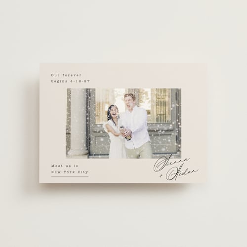 This is a latte save the date postcards with standard by Kristie Kern called our forever printing on signature in postcard