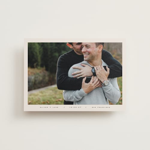 This is a caviar save the date postcards with standard by Kristie Kern called oliver printing on signature in postcard