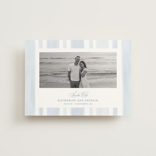 This is a ocean save the date postcards with standard by Creo Study called coastal crest printing on signature in postcard