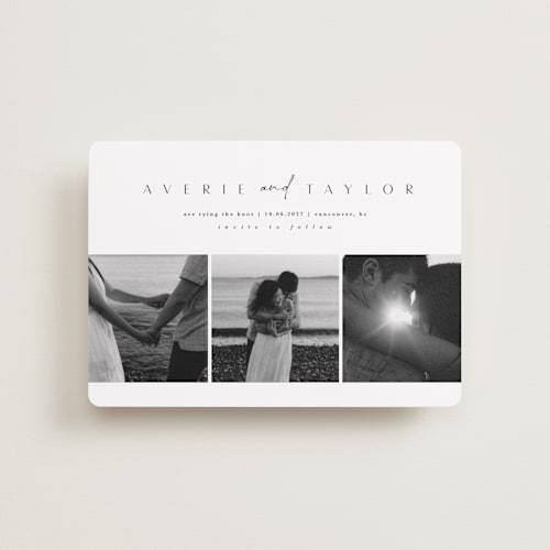 This is a tuxedo petite save the dates with standard by Kate Ahn called from us printing on recycled smooth signature in petite