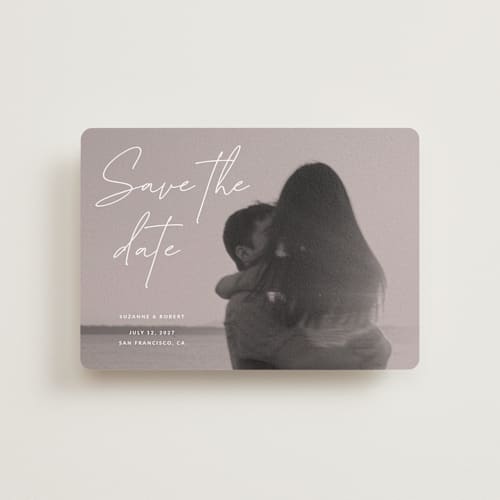 This is a rose petite save the dates with standard by Sumak Studio called blush printing on recycled smooth signature in petite