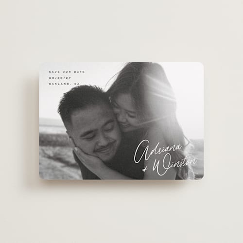 This is a cotton petite save the dates with standard by Hooray Creative called adriana printing on recycled smooth signature in petite