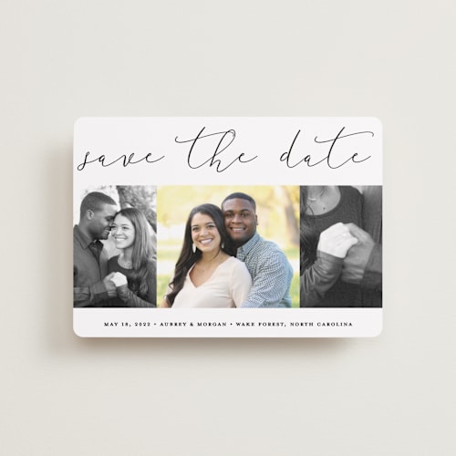 This is a cloud petite save the dates with standard by Stacey Meacham called etched in love printing on recycled smooth signature in petite