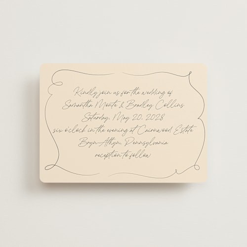 This is a champagne petite wedding invitations with standard by Wallace Design Co. called french whimsy script printing on signature in petite