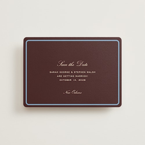 This is a fig petite save the dates with standard by Megan Davis called aperitif printing on signature in petite