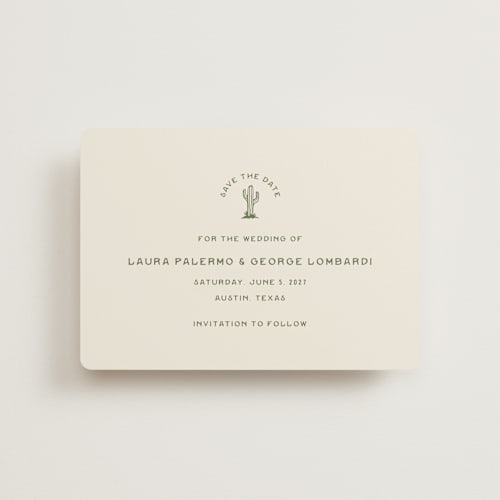 This is a agave petite save the dates with standard by Megan Davis called pearl snap printing on signature in petite