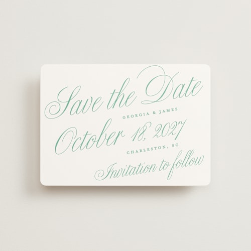 This is a mint julep petite save the dates with standard by Alston Foster called sullivans printing on signature in petite