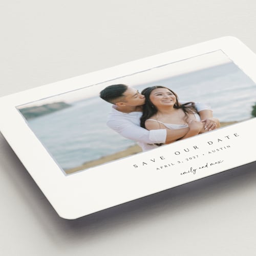 This is a shadow save the date magnets with standard by Kasia Labocki called border printing on magnet paper in magnet