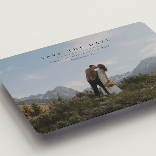 This is a midnight save the date magnets with standard by Abi de Leon called magical printing on magnet paper in magnet