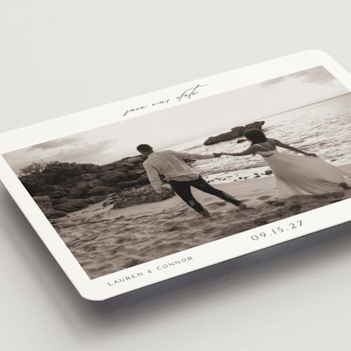 This is a pearl save the date magnets with standard by Nicole Walsh called pano printing on magnet paper in magnet