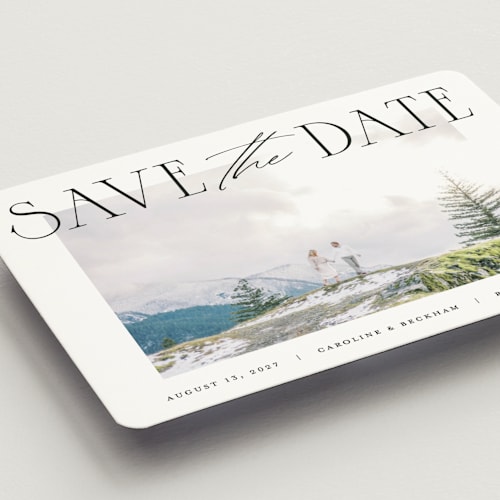 This is a onyx save the date magnets with standard by Pixel and Hank called daydreamer printing on magnet paper in magnet