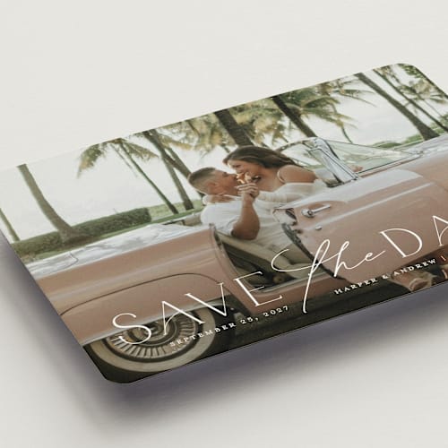 This is a snow save the date magnets with standard by Yaling Hou Suzuki called a fun ride printing on magnet paper in magnet