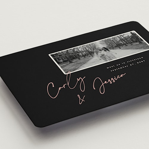 This is a noir save the date magnets with standard by Merian called album cover printing on magnet paper in magnet