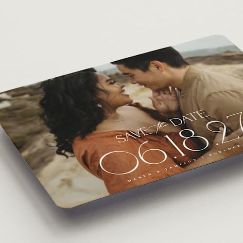 This is a opal save the date magnets with standard by Robert and Stella called brookefield printing on magnet paper in magnet