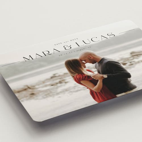 This is a midnight save the date magnets with standard by Shirley Lin Schneider called modern classic printing on magnet paper in magnet