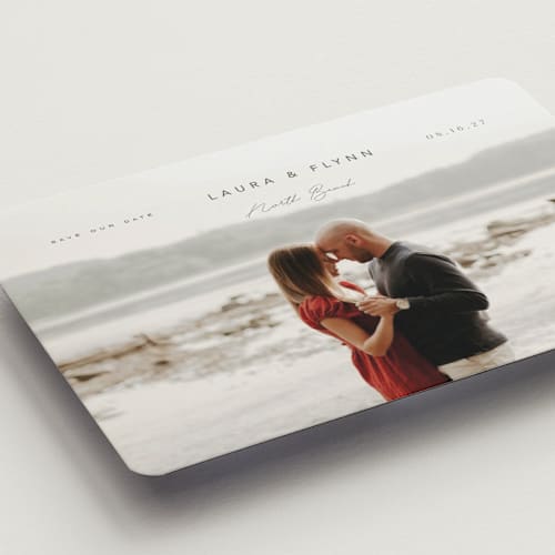 This is a stone save the date magnets with standard by chocomocacino called manchego printing on magnet paper in magnet