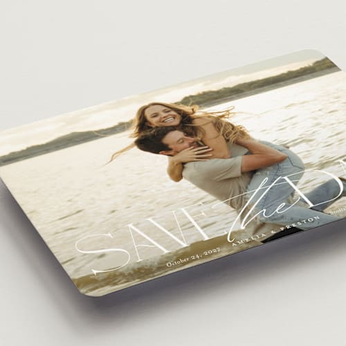 This is a sugar save the date magnets with standard by Jessica Williams called stacked class printing on magnet paper in magnet