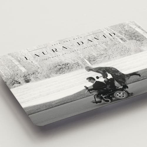 This is a midnight save the date magnets with standard by Abi de Leon called lovingly printing on magnet paper in magnet