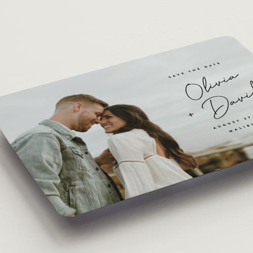 This is a noir save the date magnets with standard by JoAnn Jinks called signed printing on magnet paper in magnet