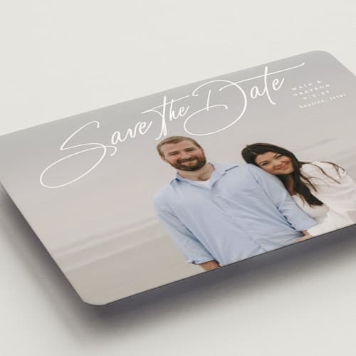 This is a snow save the date magnets with standard by Lauren Chism called sweetest love printing on magnet paper in magnet