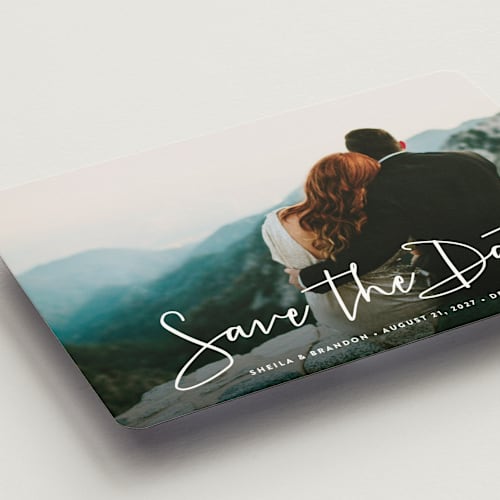 This is a cloud save the date magnets with standard by Hooray Creative called stylish script printing on magnet paper in magnet