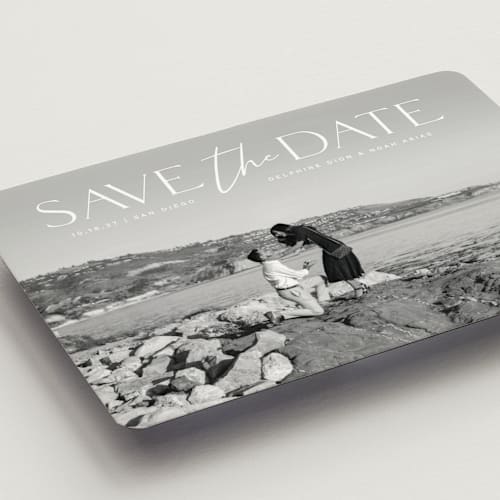 This is a moonstone save the date magnets with standard by Olivia Raufman called breathtaking printing on magnet paper in magnet