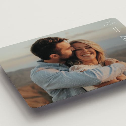 This is a diamond save the date magnets with standard by chocomocacino called souffletine printing on magnet paper in magnet
