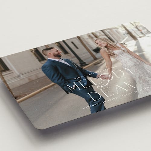 This is a frost save the date magnets with standard by Kim Thoa called let's walk together printing on magnet paper in magnet