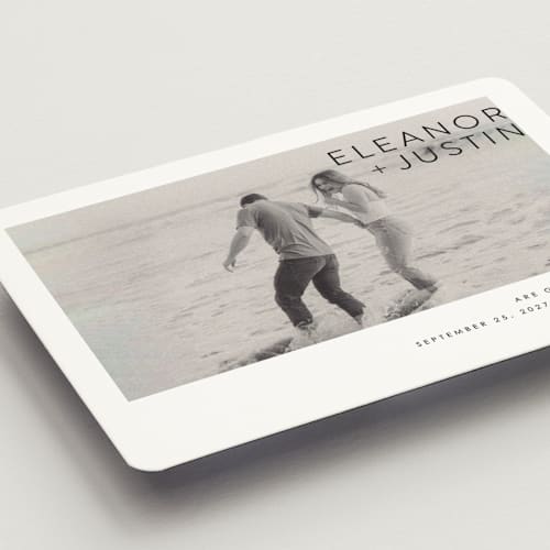 This is a blanc save the date magnets with standard by Erin Deegan called enbolden printing on magnet paper in magnet