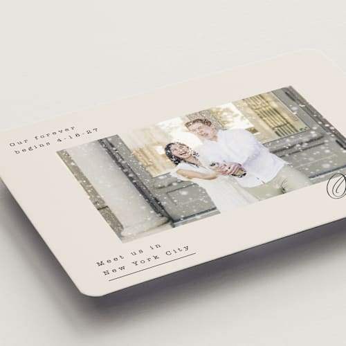 This is a latte save the date magnets with standard by Kristie Kern called our forever printing on magnet paper in magnet