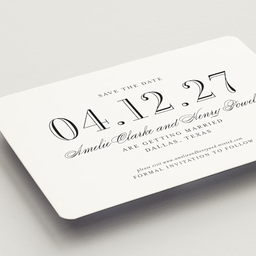 This is a tuxedo save the date magnets with standard by Megan Davis called hepburn printing on magnet paper in magnet