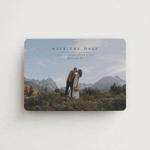 This is a midnight save the date magnets with standard by Abi de Leon called magical printing on magnet paper in magnet