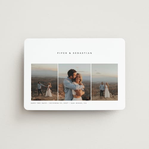 This is a linen save the date magnets with standard by Robert and Stella called trifold printing on magnet paper in magnet