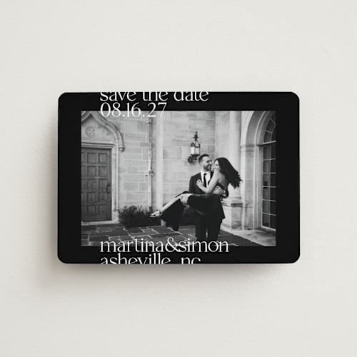 This is a onyx save the date magnets with standard by chocomocacino called baci di dama printing on magnet paper in magnet