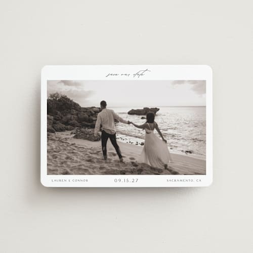 This is a pearl save the date magnets with standard by Nicole Walsh called pano printing on magnet paper in magnet