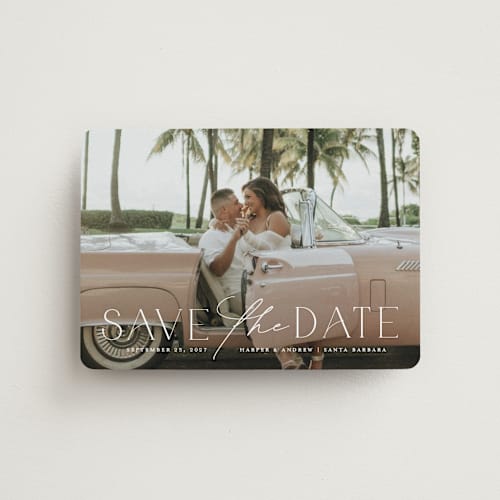 This is a snow save the date magnets with standard by Yaling Hou Suzuki called a fun ride printing on magnet paper in magnet