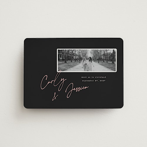 This is a noir save the date magnets with standard by Merian called album cover printing on magnet paper in magnet