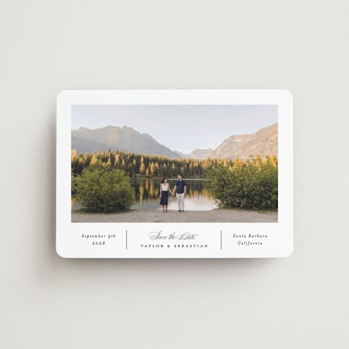 This is a alabaster save the date magnets with standard by Erica Krystek called simple columns printing on magnet paper in magnet