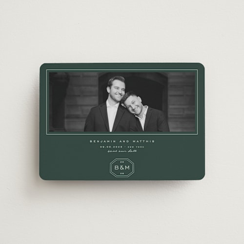 This is a garden save the date magnets with standard by Blustery August called beignet printing on magnet paper in magnet