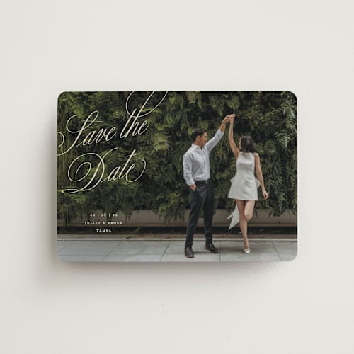 This is a oyster save the date magnets with standard by Pixel and Hank called enamored printing on magnet paper in magnet