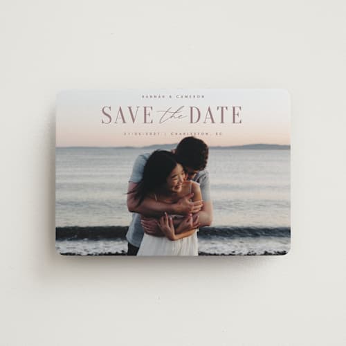 This is a mauve save the date magnets with standard by Zani van Zyl called danielle printing on magnet paper in magnet