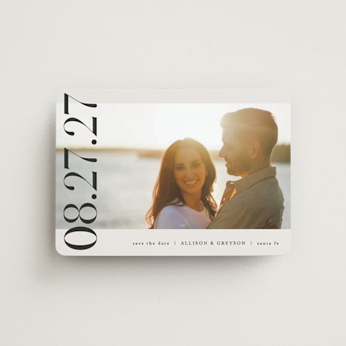 This is a ivory save the date magnets with standard by Pixel and Hank called all stacked up printing on magnet paper in magnet
