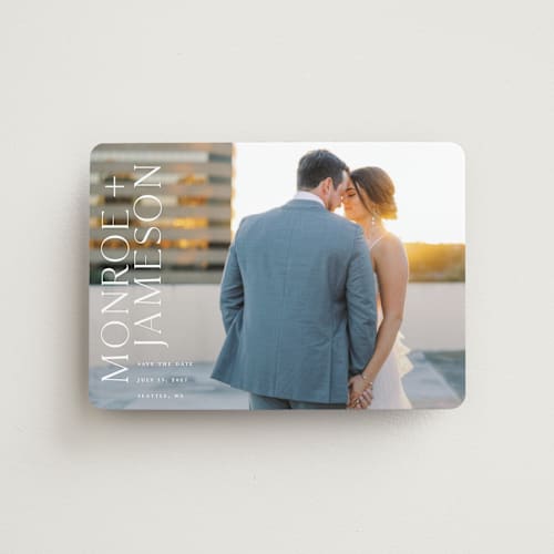This is a quartz save the date magnets with standard by Angela Garrick called carefree printing on magnet paper in magnet