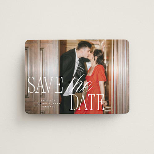 This is a snow save the date magnets with standard by Pixel and Hank called love song printing on magnet paper in magnet